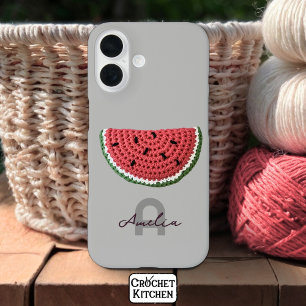 Coques iPhone 16 Cosy Crochet Watermelon Fruit Monogramme esthétiqu