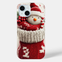 Coque Pour iPhone 15 Cosy Knit Snowman Noël Stocker