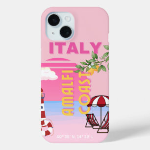 Coque Pour iPhone 15 Côte d'Amalfi, Voyage à Preppy, Rose