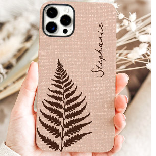 Coques iPhone 16 Pro Max Cottagecore Brun Forêt Fougère Nom Personnalisé