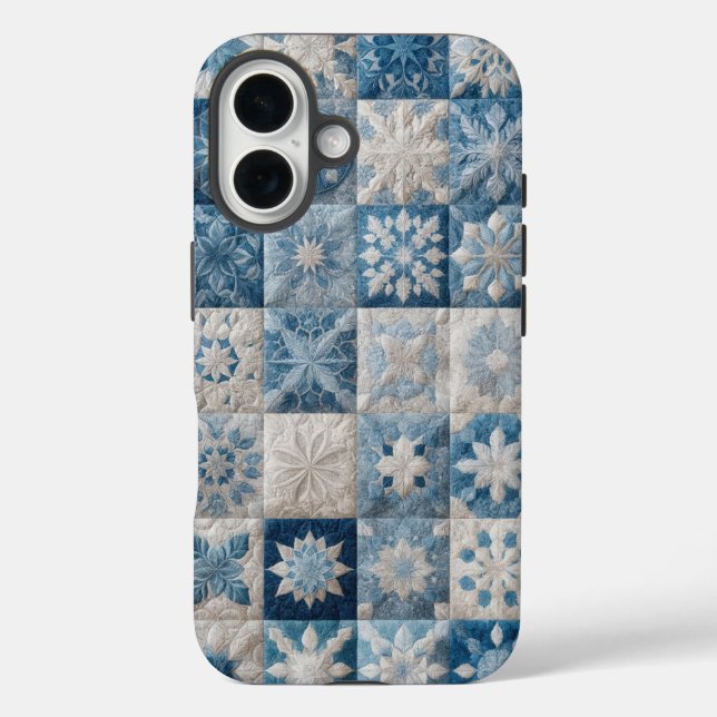 Coques Case-Mate iPhone Couche de flocons de neige bleu et blanc (Verso)