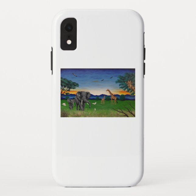 Coques Case-Mate iPhone "Coucher de soleil africain" Elephant Giraffe Art  (Dos)