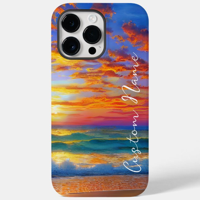 Coques Case-Mate iPhone Coucher de soleil clair tropical avec nom personna (Verso)