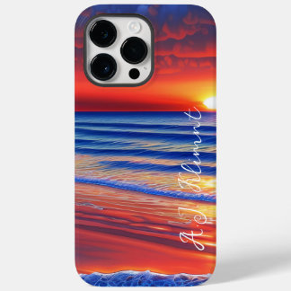 Coque Pour Pour iPhone 14 Pro Max Coucher de soleil de plage avec nom personnalisé