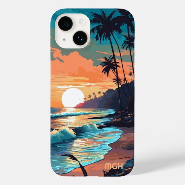 Coques Case-Mate iPhone Coucher de soleil de plage tropicale sur mesure (Verso)