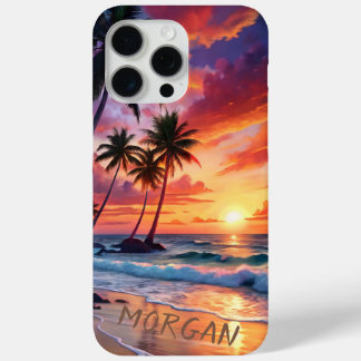 Coque iPhone 15 Pro Max Coucher de soleil sur la plage tropicale personnal