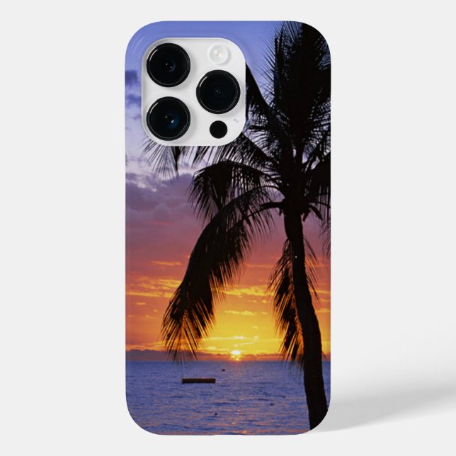 Coques Case-Mate iPhone Coucher de soleil tropical avec palmier, (Verso)