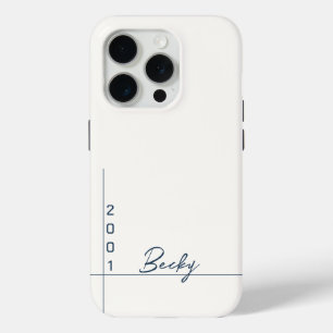 Coque iPhone 15 Pro Couleur blanche couleur bleue Nom et année