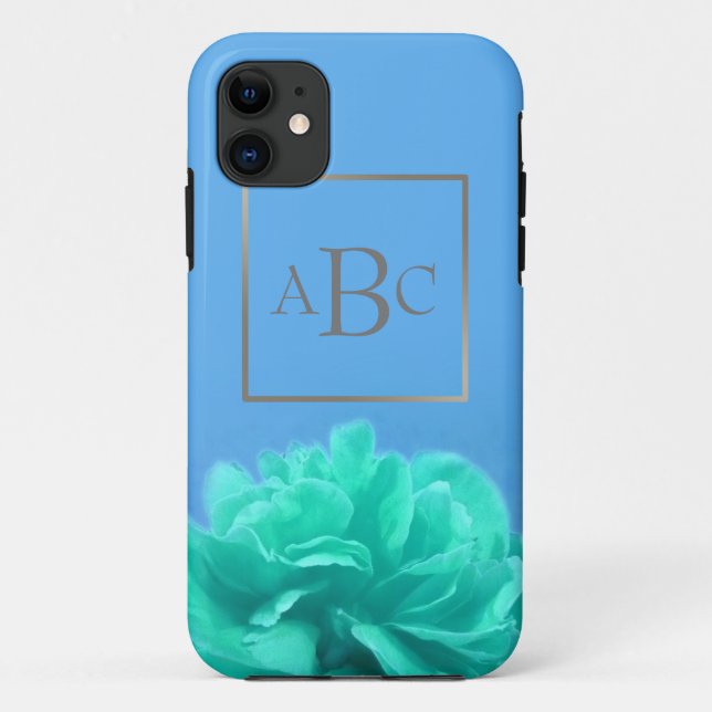 Coques Case-Mate iPhone Couleur bleu vert floral personnalisé argent initi (Dos)