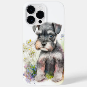 COQUE POUR POUR iPhone 14 PRO MAX COULEUR D'EAU EN ARGENT NOIR ADORABLE SCHNAUZER PU