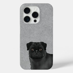 Coque iPhone 15 Pro Couleur Noire Carlin Élevage Chien Gros Gros plan 