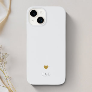 Coque Pour iPhone 14 Couleur solide Coeur or Monogramme gris clair