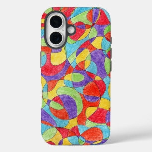 Coques iPhone 16 Couleurs arc-en-ciel Motif de doodle Crayon tiré à