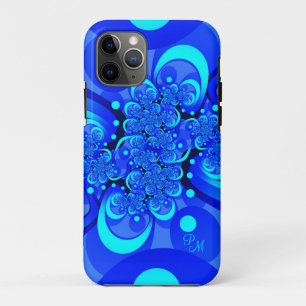 Case-Mate iPhone Case Couleurs Bleues, Initiales d'Art Fractal Abstrait 