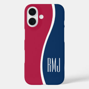 Coques iPhone 16 Couleurs DIY Monogramme Courbe Moderne Rouge Blanc