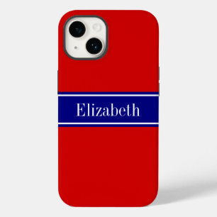 Coque Pour iPhone 14 Couleurs DIY Rouge, Ruban Navy Monogramme S
