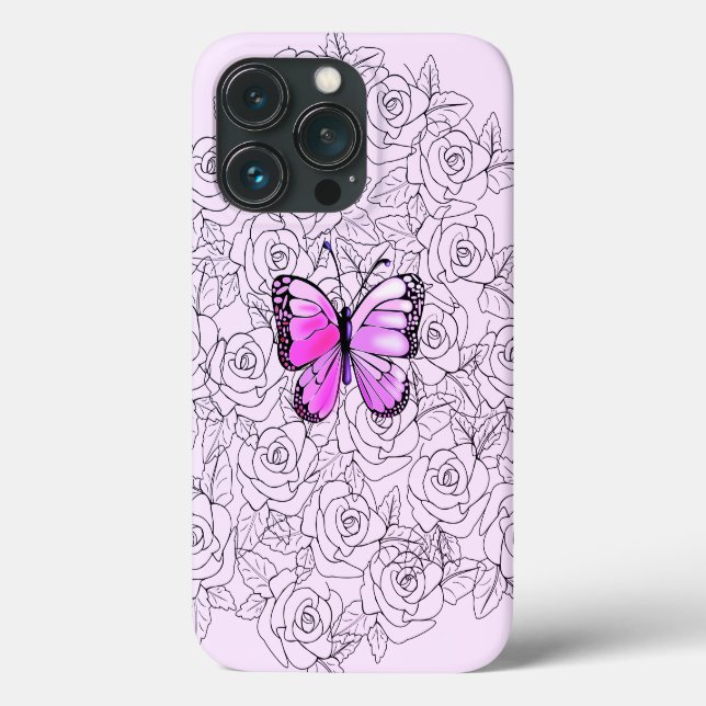Coques Case-Mate iPhone Couleurs personnalisées - Papillon violet rose et  (Verso)