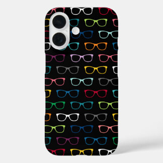 Coques iPhone 16 Coupe Nerdy Hipster Lunettes Motif Coloré Noir