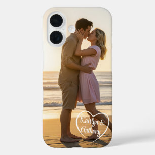 Coques iPhone 16 Couple Love Heart Photo Names