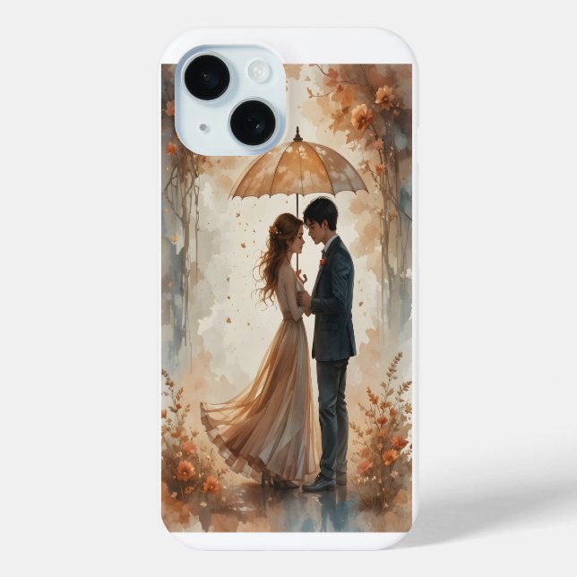 Coques Case-Mate iPhone Couple romantique d'automne sous parapluie - Amour (Verso)