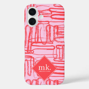 Coques iPhone 16 Courbe Rose Rouge Gribouillis Abstrait Fille Moder