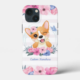 Case-Mate iPhone Case Couronne de fleurs de chien Corgi mignon Papillon
