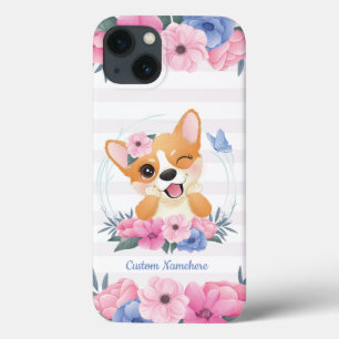 Case-Mate iPhone Case Couronne de fleurs de chien Corgi mignon Papillon