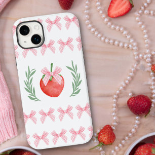 Coque Pour iPhone 14 Plus Couronne de laurier aux noeuds rose gingham fraise