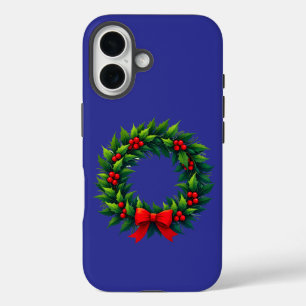 Coques iPhone 16 Couronne de Noël avec Nœud Rouge
