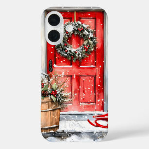 Coques iPhone 16 Couronne de Noël rouge rustique vintage pour porte