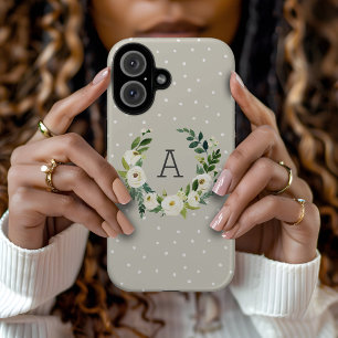 Coques iPhone 16 Couronne de verdure sucrée et monogramme à points