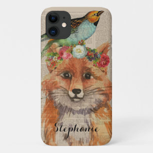 Case-Mate iPhone Case Couronne florale de renard à l'aquarelle Nom perso