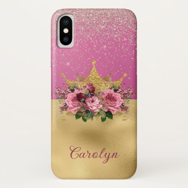 Coques Case-Mate iPhone Couronne florale rose et or chic (Dos)