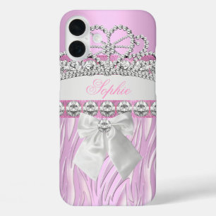Coques iPhone 16 Plus Couronne Zebra Rose Princesse Diamant Féminin