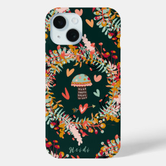 Coque Pour iPhone 15 Couronnes et cœurs de champignons