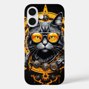 Coques iPhone 16 Couverture de chat jaune cyber futuriste