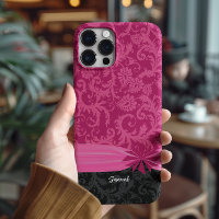 Couverture d'iPhone Damask personnalisée rose et n