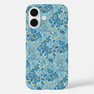 Coques iPhone 16 Couverture motif fleurs vintage bleu céruléen