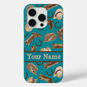 Coque iPhone 15 Pro Cowgirl Cowboy Casquette Bottes Nom Turquoise Ca p