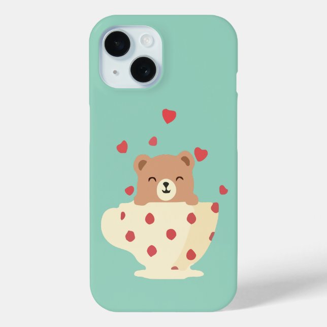 Coques Case-Mate iPhone Cozy Smiling Teddy Bear in Polka Dot Teacup (Verso)