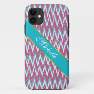 Coque iPhone 11 Cranberry et Turquoise Motif iKat ZigZag