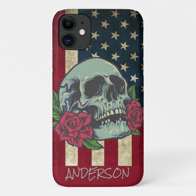 Coques Case-Mate iPhone Crâne bleu américain personnalisé (Dos)