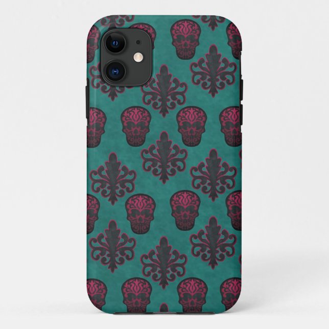 COQUES Case-Mate iPhone CRÂNE DAMASK ROSE CHAUD SUR TEAL (Dos)