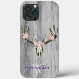 Case-Mate iPhone Case Crâne de cerf de Boho rose Floral Monogramme Chic 