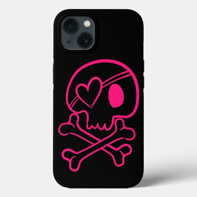 Coques Case-Mate iPhone Crâne de coeur rose et os croisés (Verso)