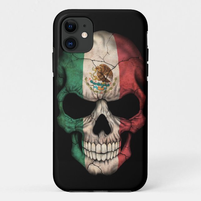 Coques Case-Mate iPhone Crâne de drapeau mexicain sur le noir (Dos)