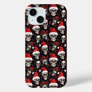 Coque Pour iPhone 15 Crâne de Noël foncé Père Noël Motif Fête gothique
