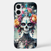 Crâne de Santa Muerte recouvert de fleurs colorées