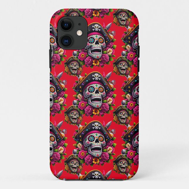 Coques Case-Mate iPhone Crâne de sucre - Crâne de jument pirate (rouge) (Dos)
