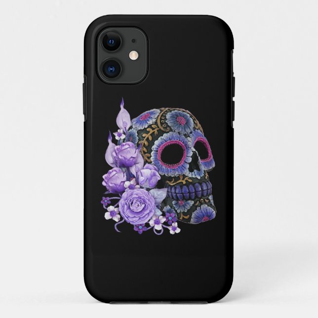 Coques Case-Mate iPhone Crâne de sucre noir violet Floral Jour des morts (Dos)